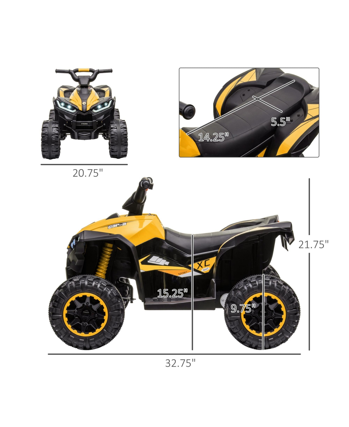 Streamdale Furniture 12V Kids Atv Quad Car with Forward & Backward Function, Four Wheeler for Kids with Wear-Resistant Wheels, Music, Electric Ride-on