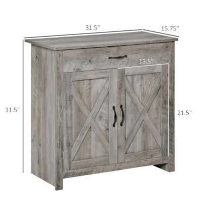 Farmhouse Sideboard Buffet Cabinet, Barn Door Style Kitchen Cabinet, 32" Accent cabinet for Kitchen, Living Room or Entryway, Gray Wash