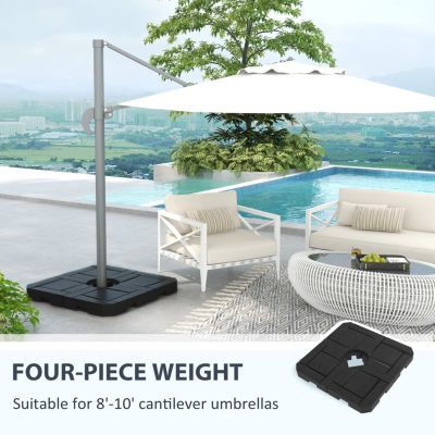 4 Piece Patio Cantilever Umbrella Base Weight Set, Fillable Outdoor Offset Umbrella Weights for Umbrella Stand, 175 lbs. Capacity Water or 230 lbs. Capacity Sand, Black