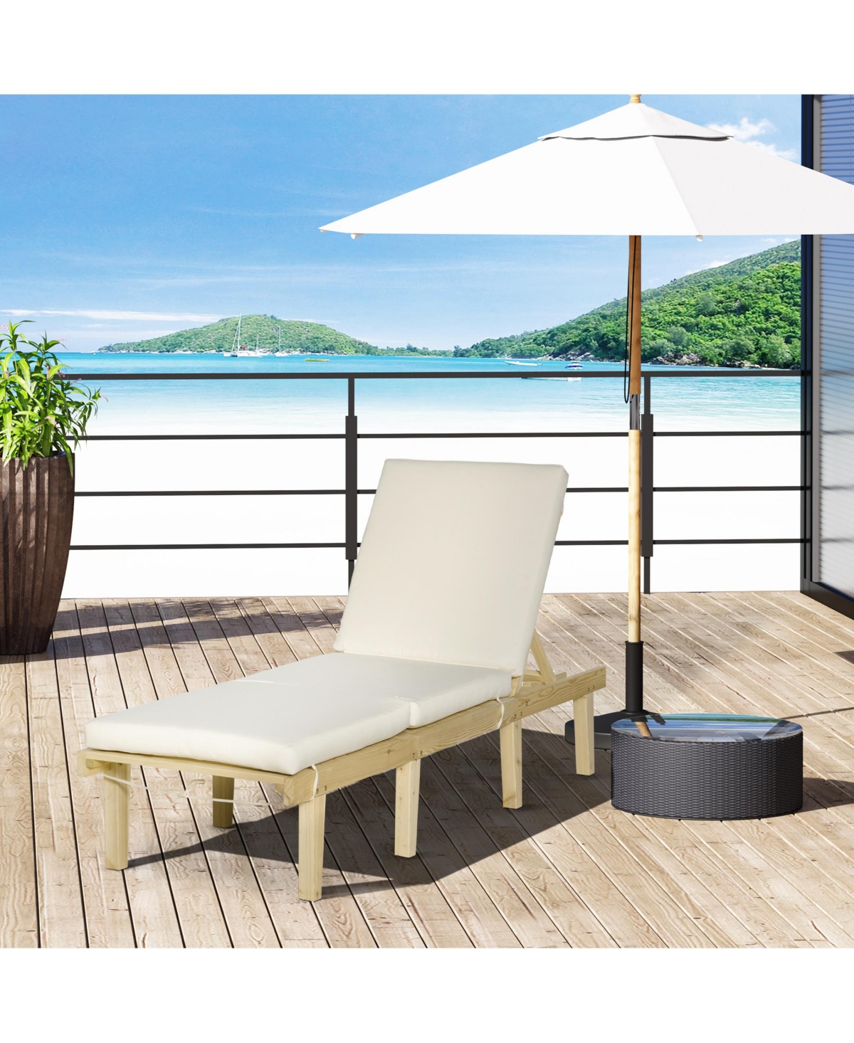 Streamdale Furniture Chaise Lounge Chair for Outdoor, Patio Recliner with 4-Position Adjustable Backrest and Cushion for Deck, Beach, Lawn and Sunbath