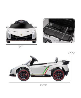 Lamborghini Veneno Licensed Kids Electric Car with Bluetooth, 12V Ride on Car with Butterfly Doors, Remote Control, Portable Battery, Suspension System, Horn, Songs, Lights, White