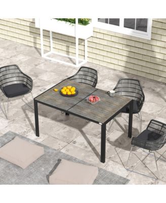 Outdoor Dining Table for 6 People, Aluminum Rectangular Patio Table with Faux Wood Tabletop for Backyard, Lawn, Balcony, Poolside, 55" x 35.5", Gray