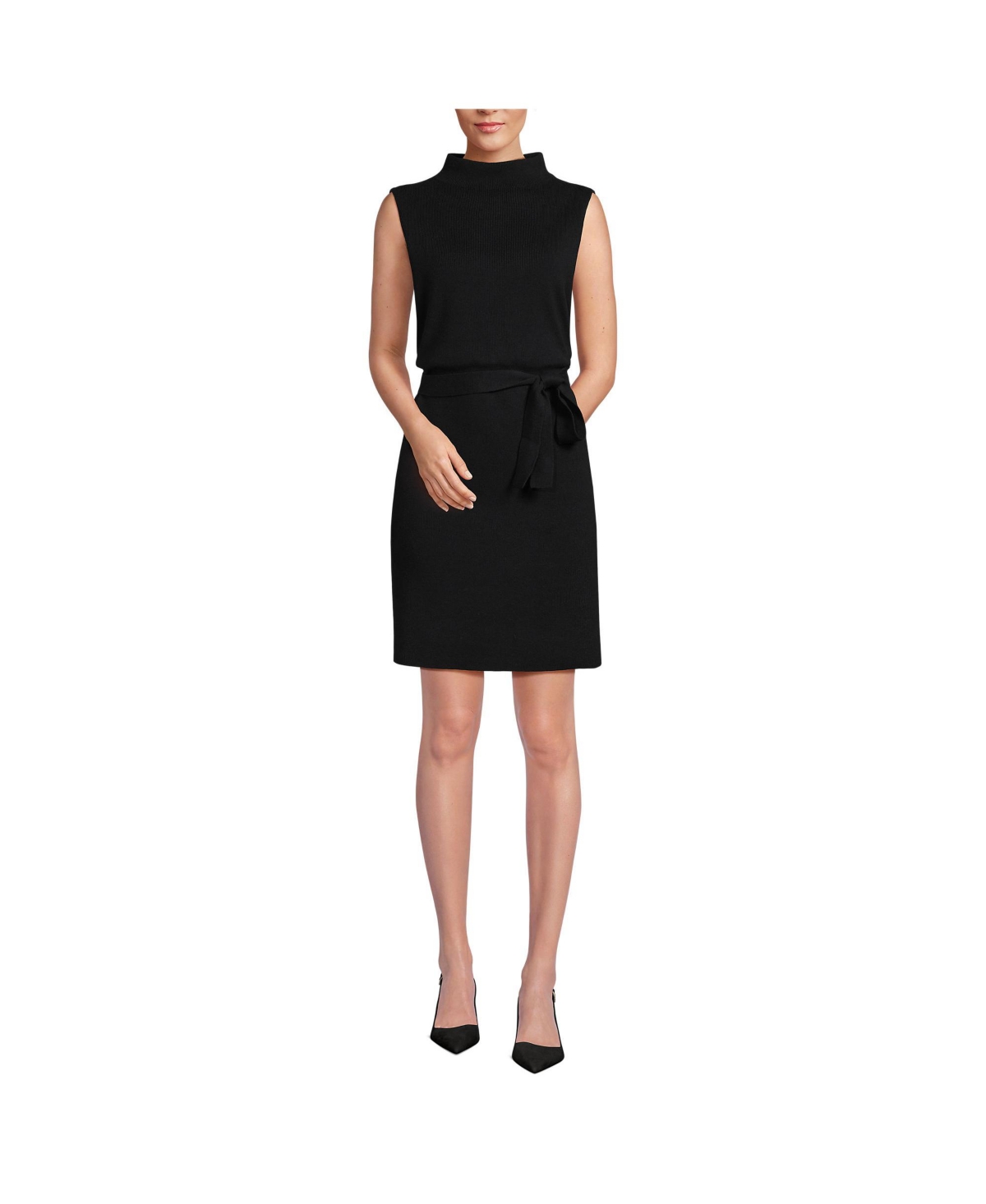 Women's Cotton Blend Short Sleeve Mock Neck Sweater Dress - Black