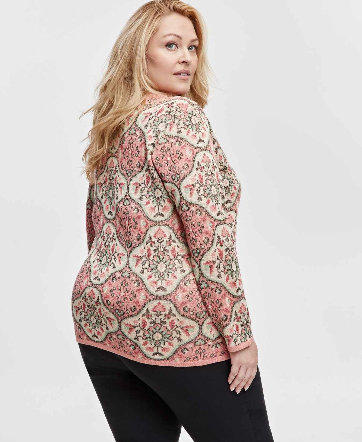 Jm Collection Plus Size Scoop-Neck Metallic Sweater, Exclusively at Macy's