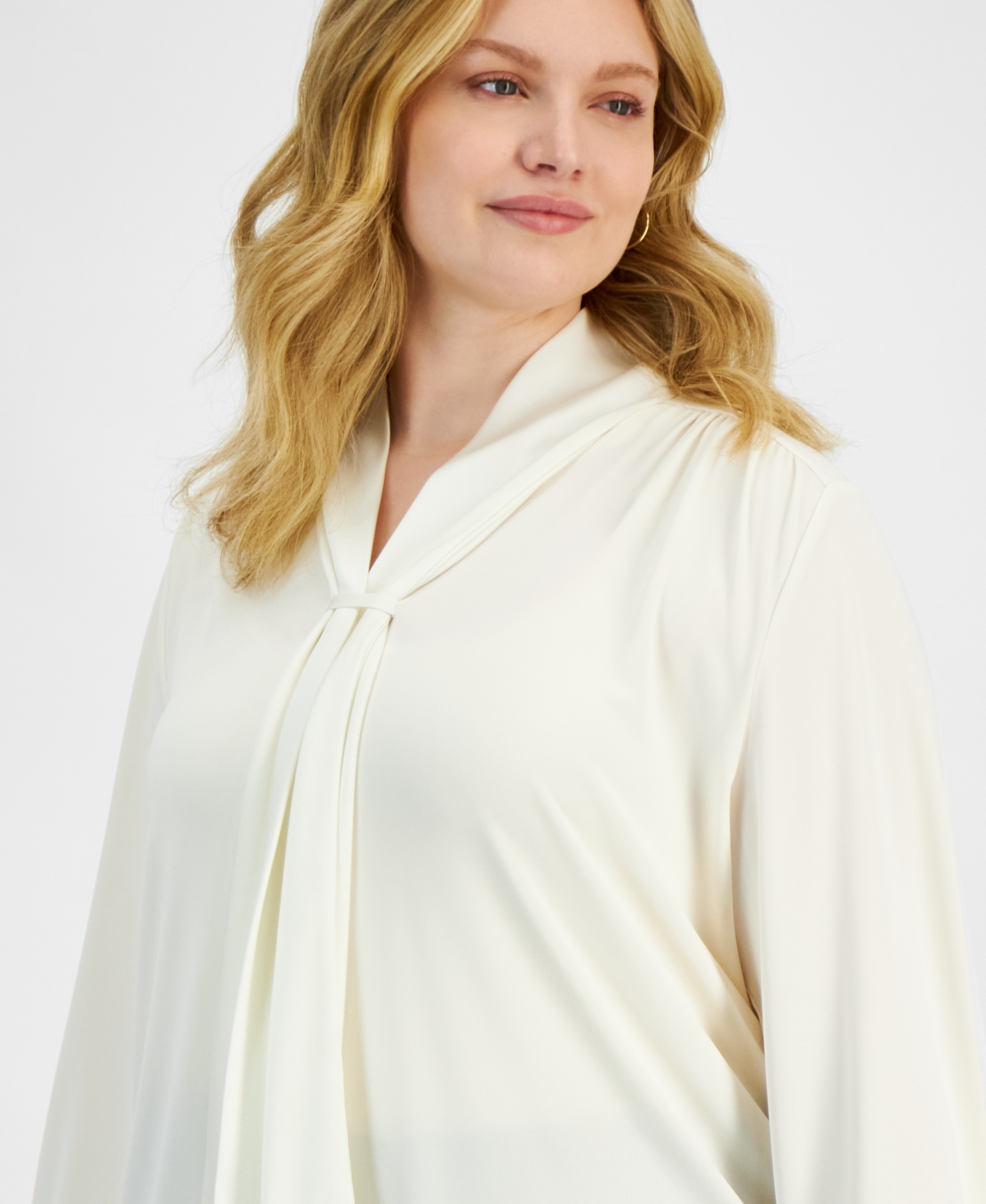 Anne Klein Plus Size Long-Sleeve Scarf-Neck Top