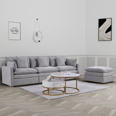 Streamdale Modern Chenille L-Shape Sectional Sofa with Chaise & Ottomans