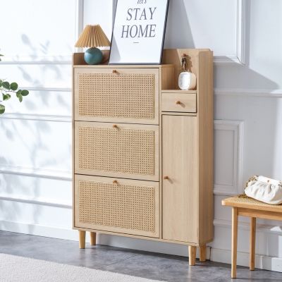 Streamdale Minimalist Storage Cabinet, Rattan Accent