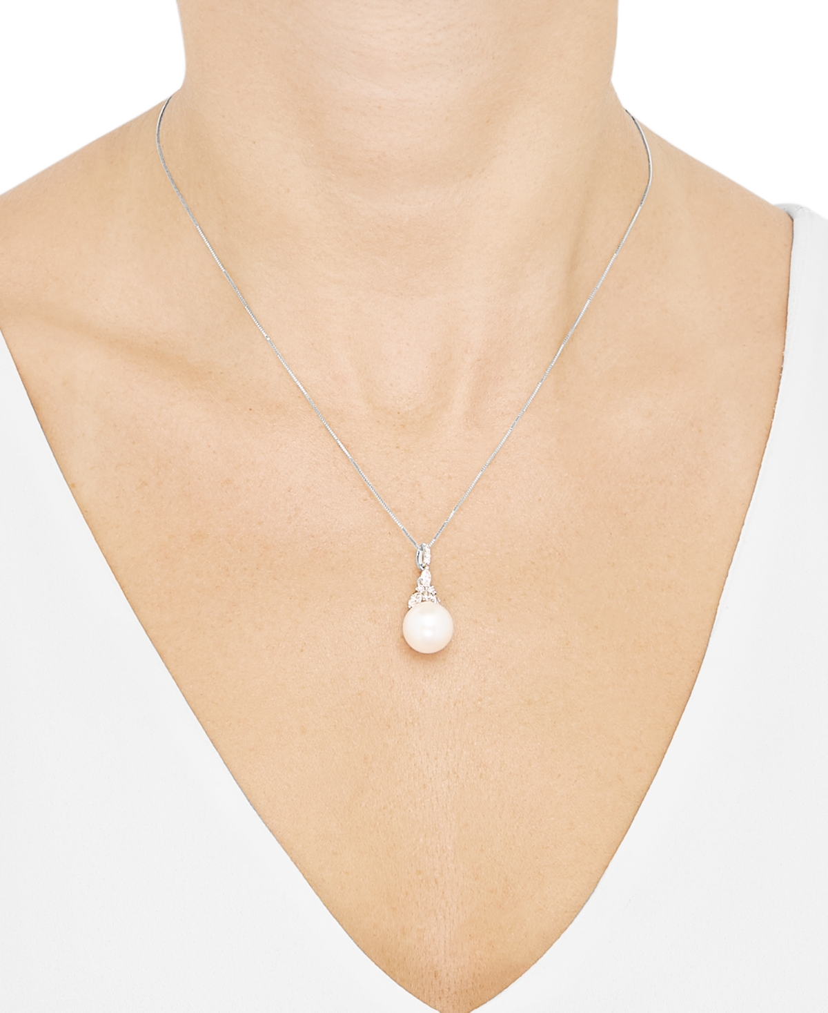 Grown With Love Cultured Ming Pearl (12mm) & Lab Grown Diamond (1/2 Ct. T.w.) 18" Pendant Necklace In 14k White Gold In White