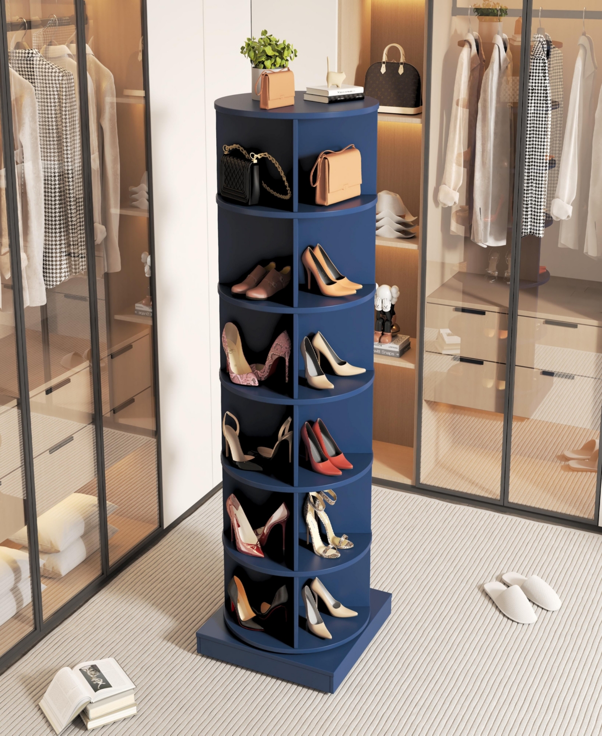Streamdale Blue 360 Rotating shoe cabinet 6 layers