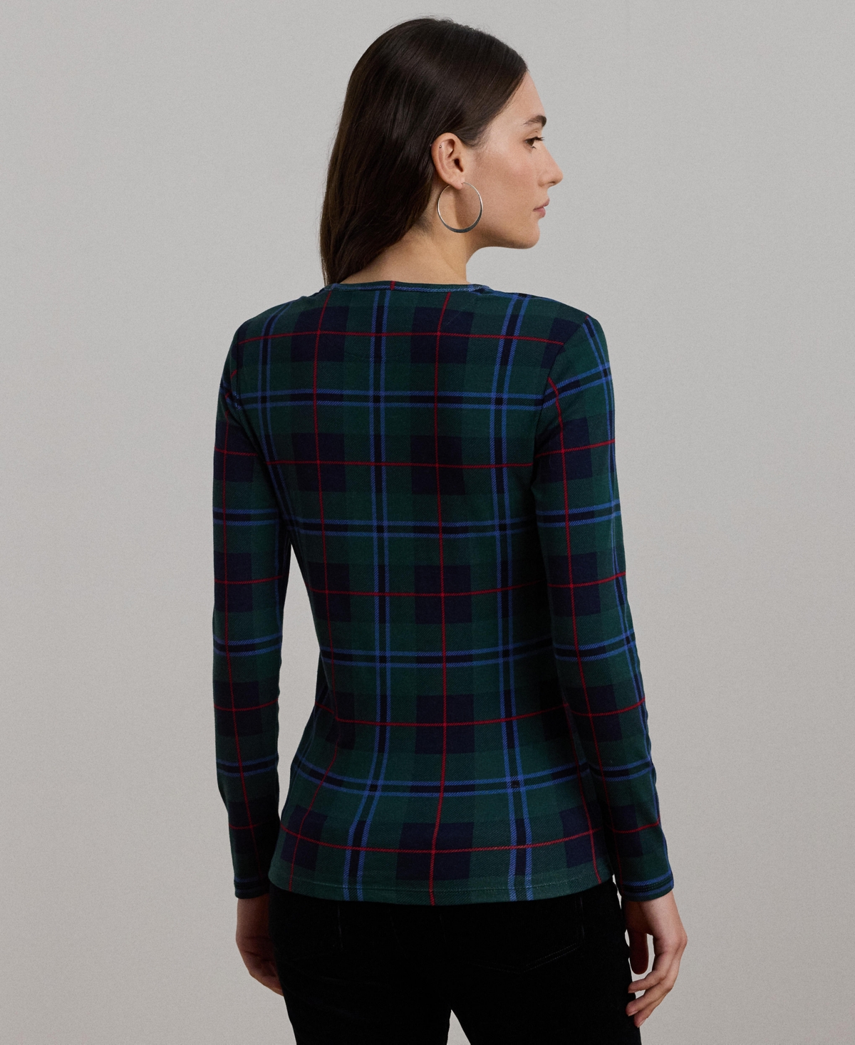 Lauren Ralph Lauren Women's Plaid Stretch Cotton Long-Sleeve Tee
