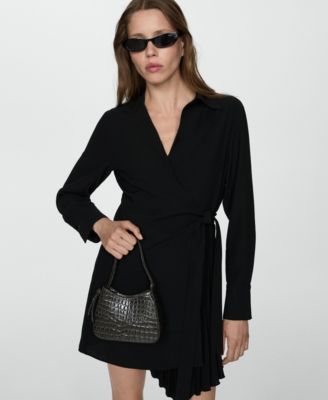 Women's Pleated Detail Crossed Dress