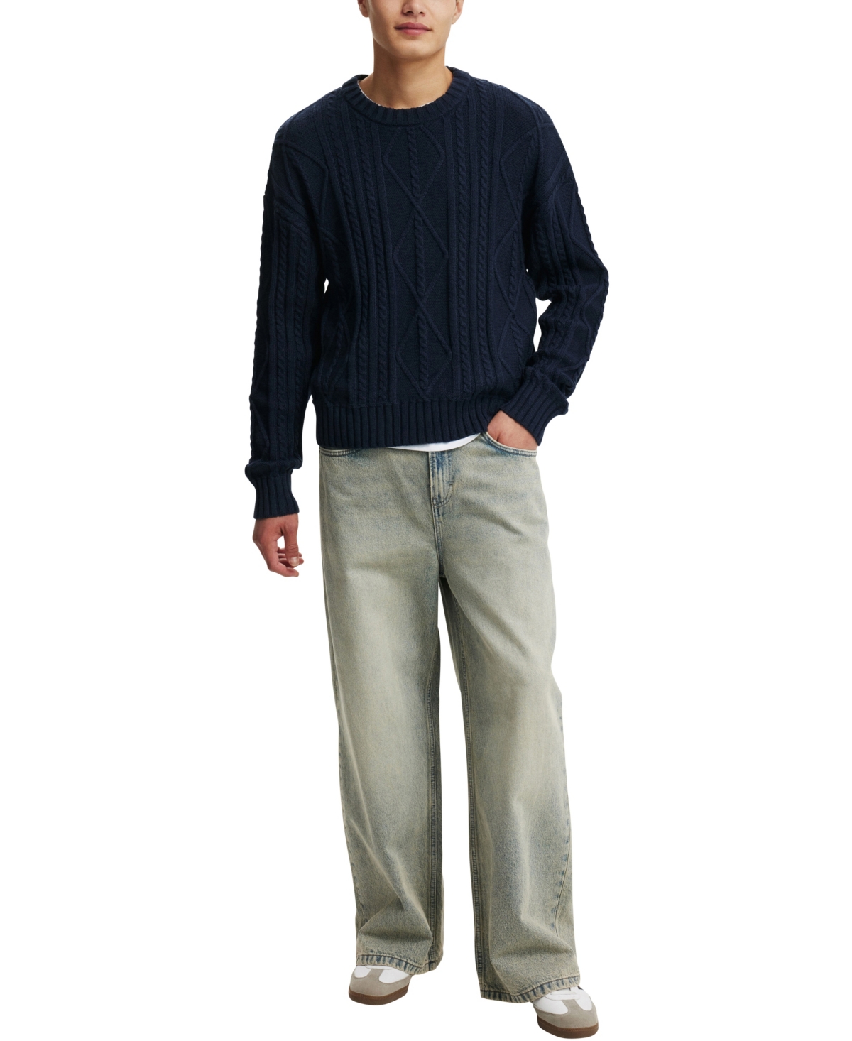 COTTON ON MEN'S CABLE KNIT CREW SWEATER 