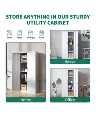 71"H Metal Garage Storage Cabinet, White Tool Steel Locking Cabinet with Doors and 3 Adjustable Shelves, Tall Cabinets for Garage Storage Systems Lockable File Cabinet for Home Office, Classroom, Pant