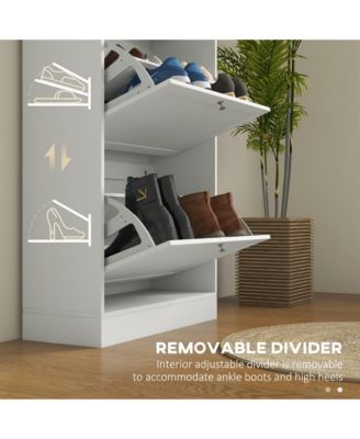 Narrow Shoe Storage Cabinet for Entryway with 3 Flip Drawers and Adjustable Shelves, Shoe Rack Organizer for 18 Pairs of Shoes, White