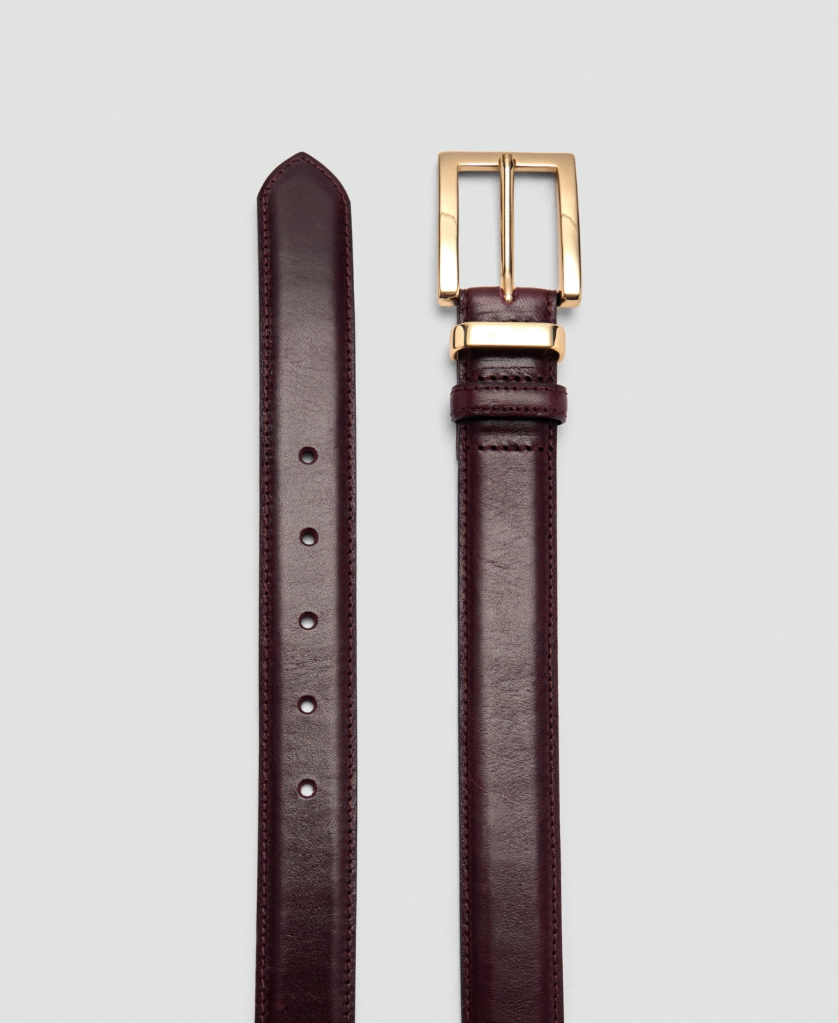 Shop Mango Women's Square Buckle Leather Belt In Burgundy