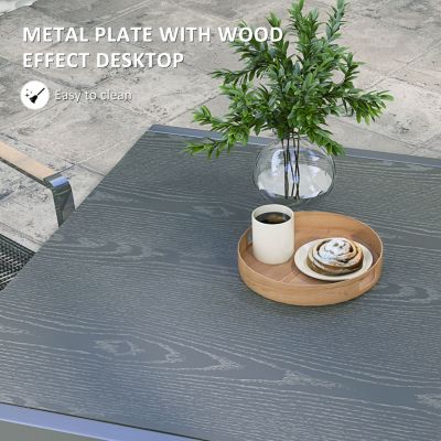 Extendable Outdoor Dining Table, 41"- 83" Aluminum Frame Patio Table with Wood Effect Steel Top, Rectangle Expandable Patio Table for 6-8, Dark Gray