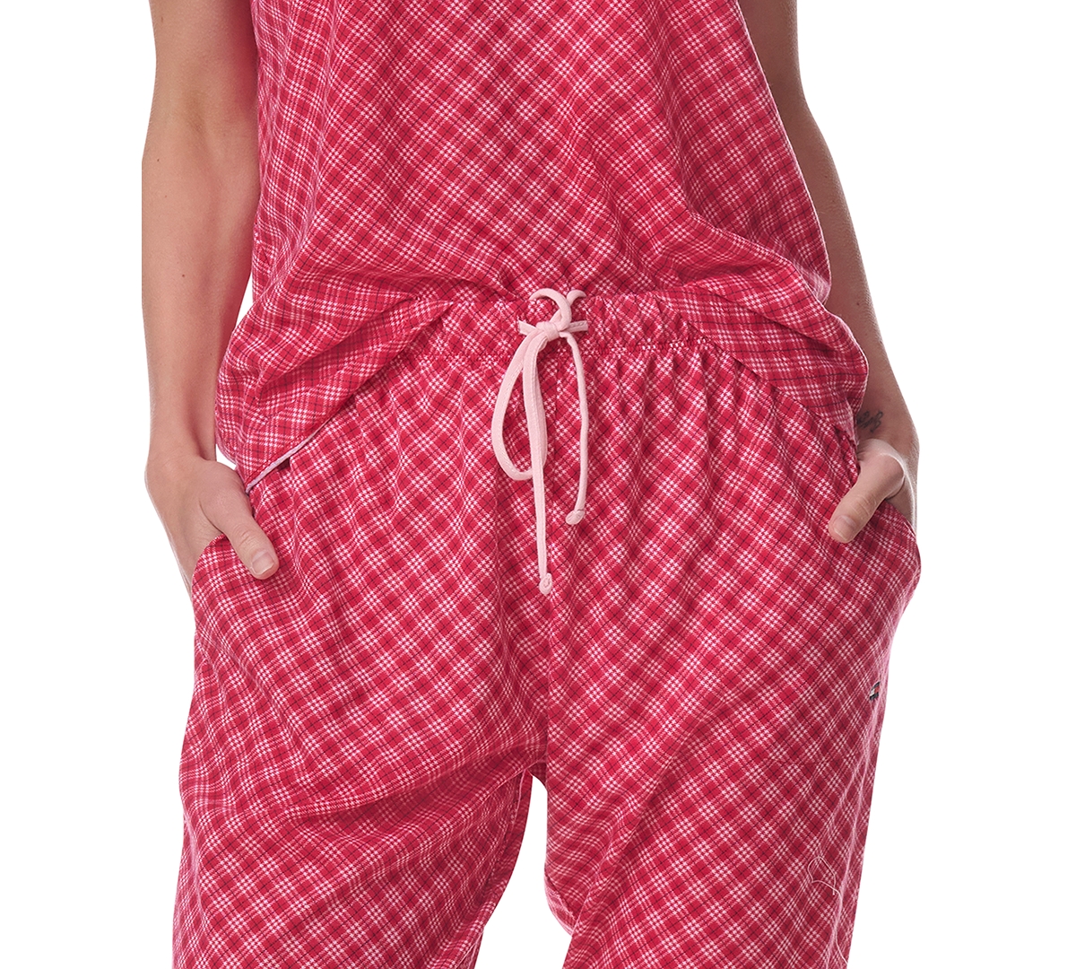 Tommy Hilfiger Women's Printed Short-sleeve Tee & Jogger Set In Vday Plaid Tango Red