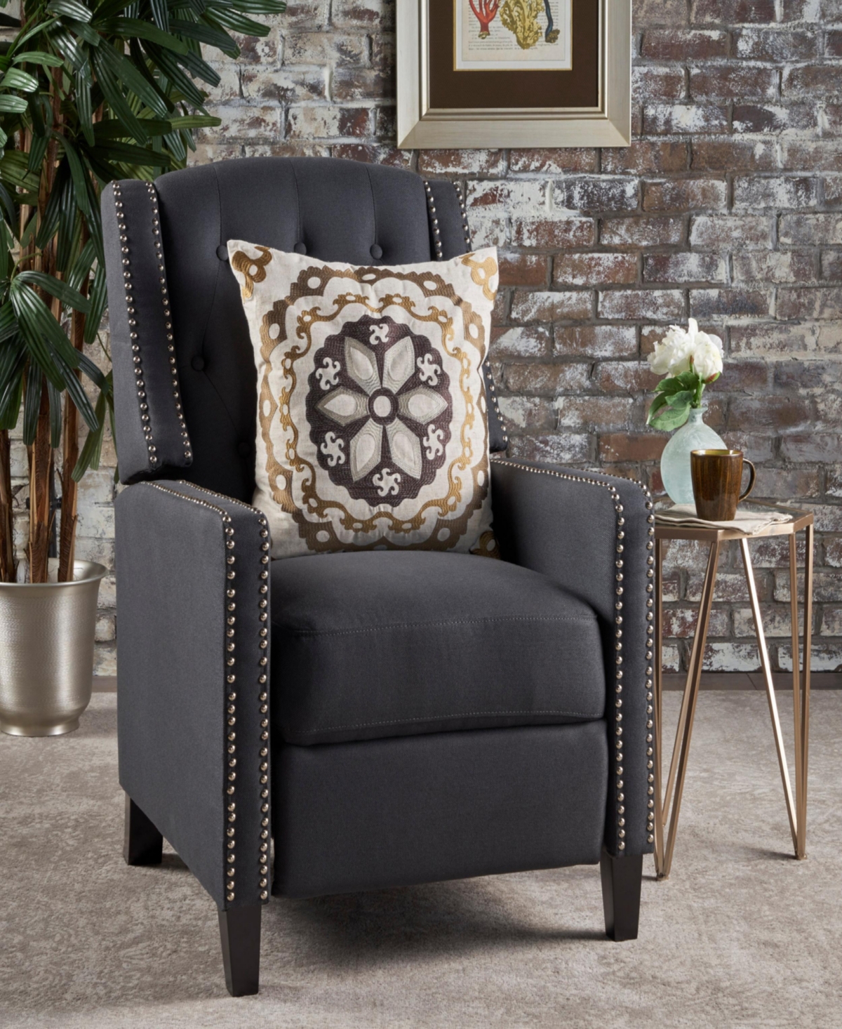 Simplie Fun Classic Dark Grey Fabric Push Back Chair
