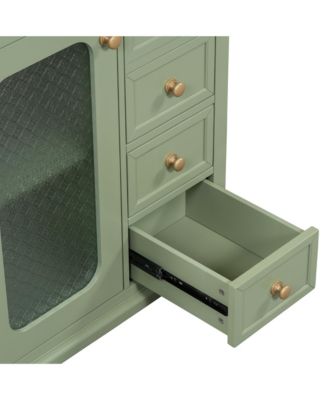 30-inch bathroom vanity with a soft close glass door, adjustable shelves, and three drawers