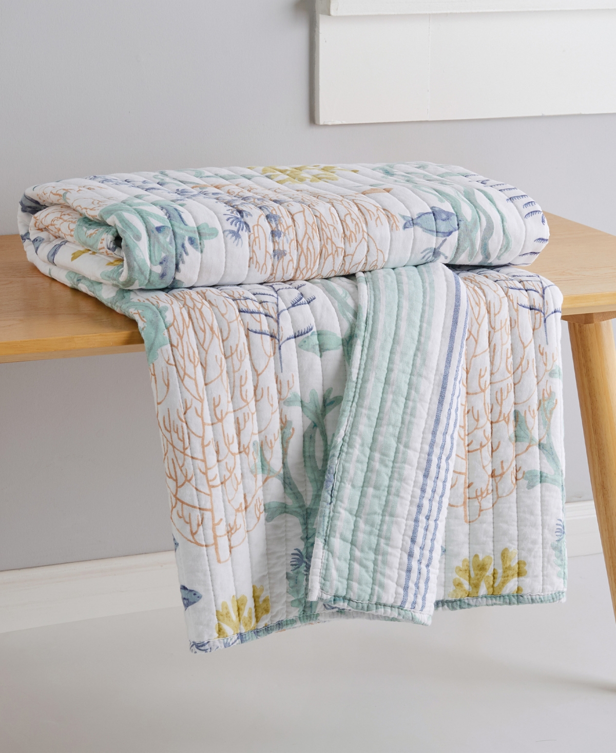 Levtex Ocean Meadow Reversible Quilted Throw, 50" X 60" In Blue Haze