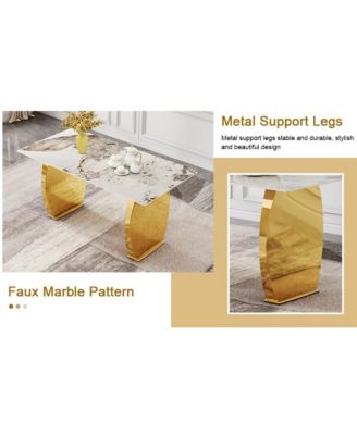 Simplie Fun Table and chair set, rock plate table top, gold metal table legs, stable and beautiful, suitable for most home styles. Modern simple dining table, comfortable seating