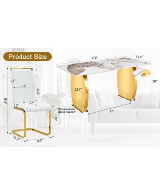 Simplie Fun Table and chair set, rock plate table top, gold metal table legs, stable and beautiful, suitable for most home styles. Modern simple dining table, comfortable seating