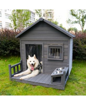 Streamdale Spacious Solid Wood Dog House with Terrace & Bowl