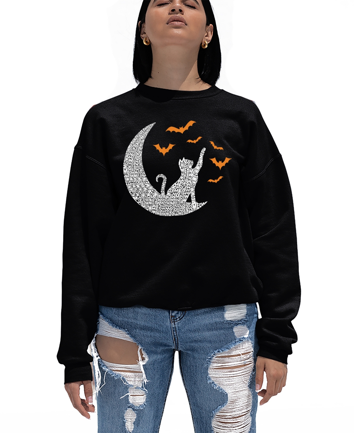LA POP ART WOMEN'S LUNAR BATS WORD ART CREWNECK SWEATSHIRT 