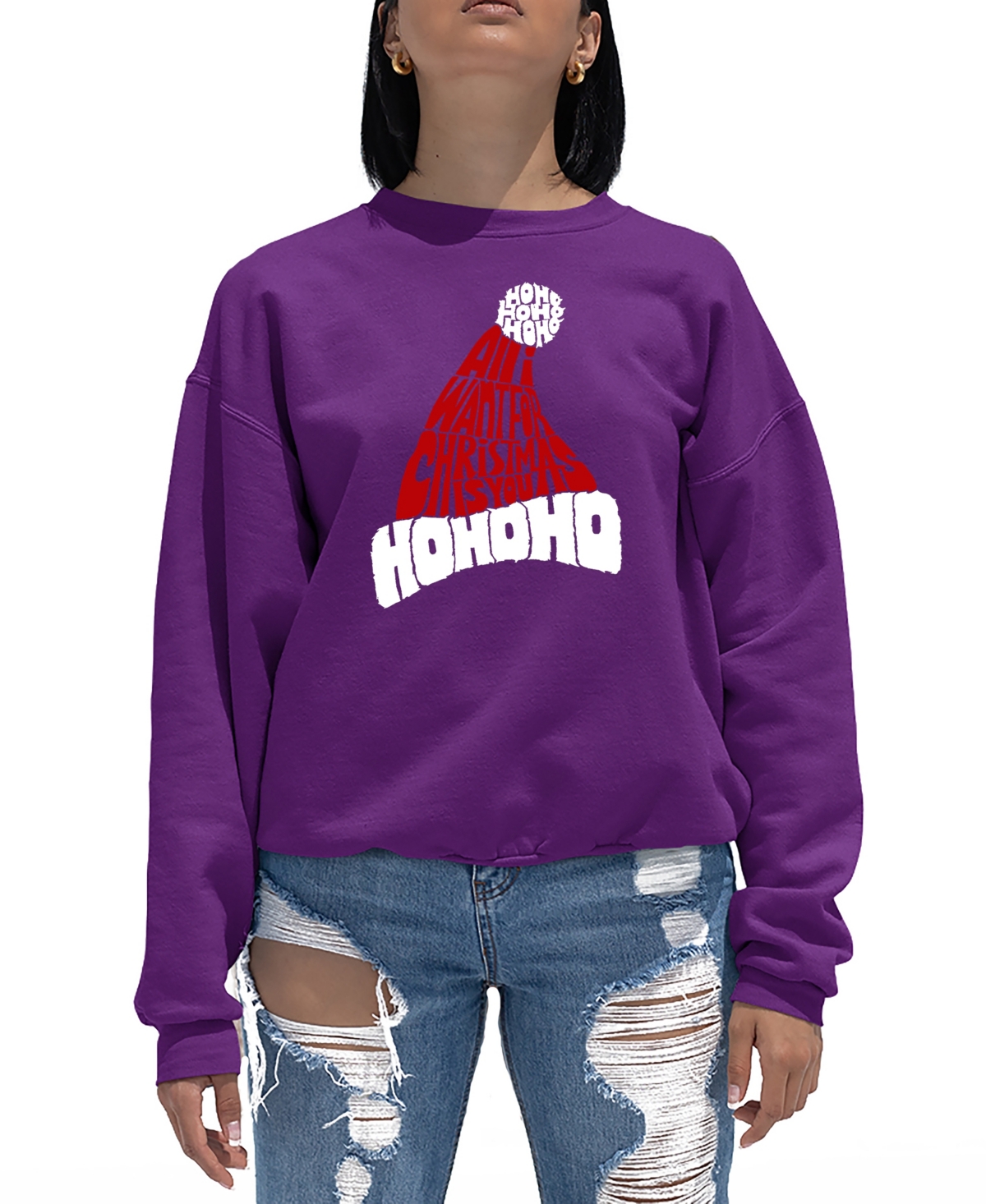 Shop La Pop Art Women's All I Want For Christmas Is You Word Art Crewneck Sweatshirt In Purple