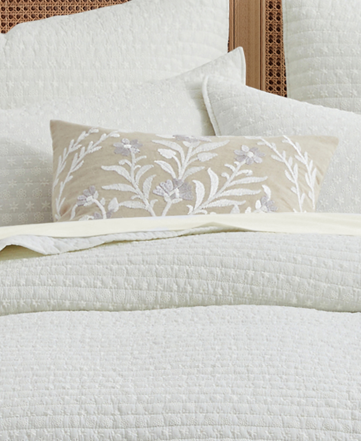 Levtex Eyelet Floral Embroidered Decorative Pillow, 18" X 18" In Natural