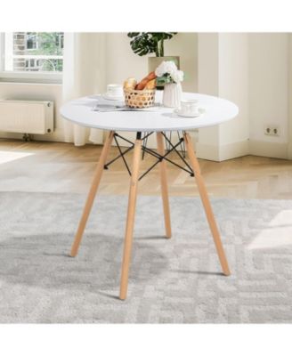 31.5" Round Dining Table Kitchen Table White Dining Table with White MDF desktop and Solid wood legs .Modern Style Coffee Table Leisure Dining Room Round Table for Kitchen Living Room