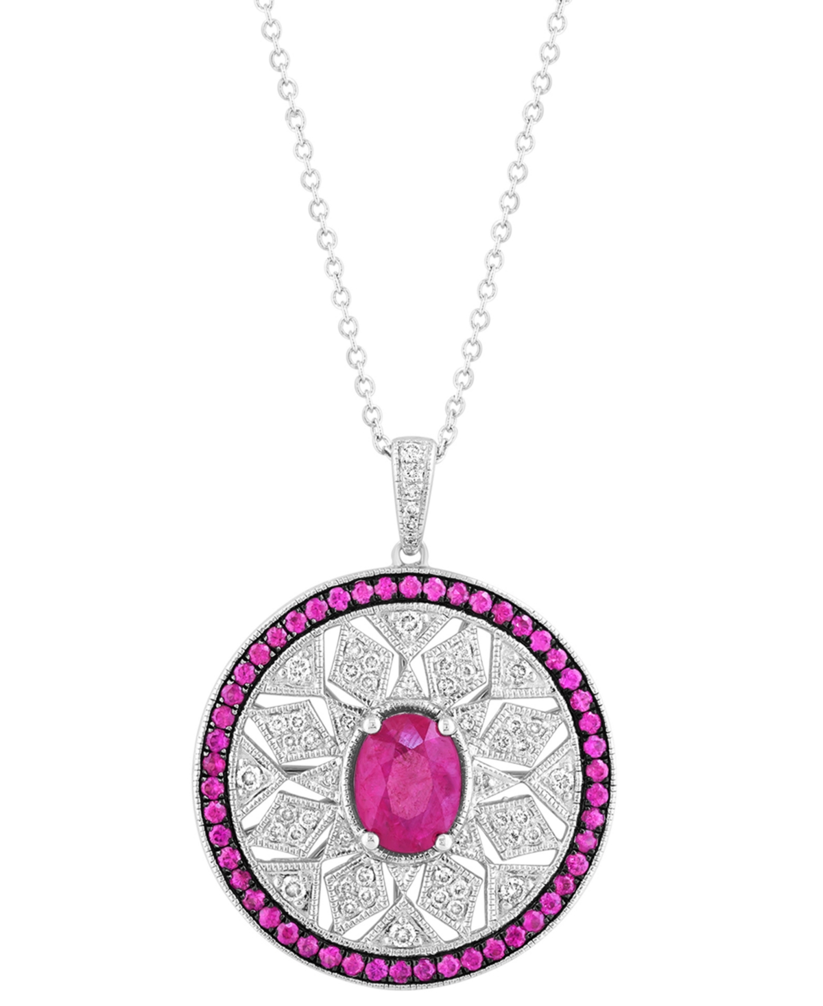 Effy Collection Effy Sapphire (1-7/8 Ct. T.w.) & Diamond (1/3 Ct. T.w.) Mandala Openwork 18" Pendant Necklace In Ste In Ruby