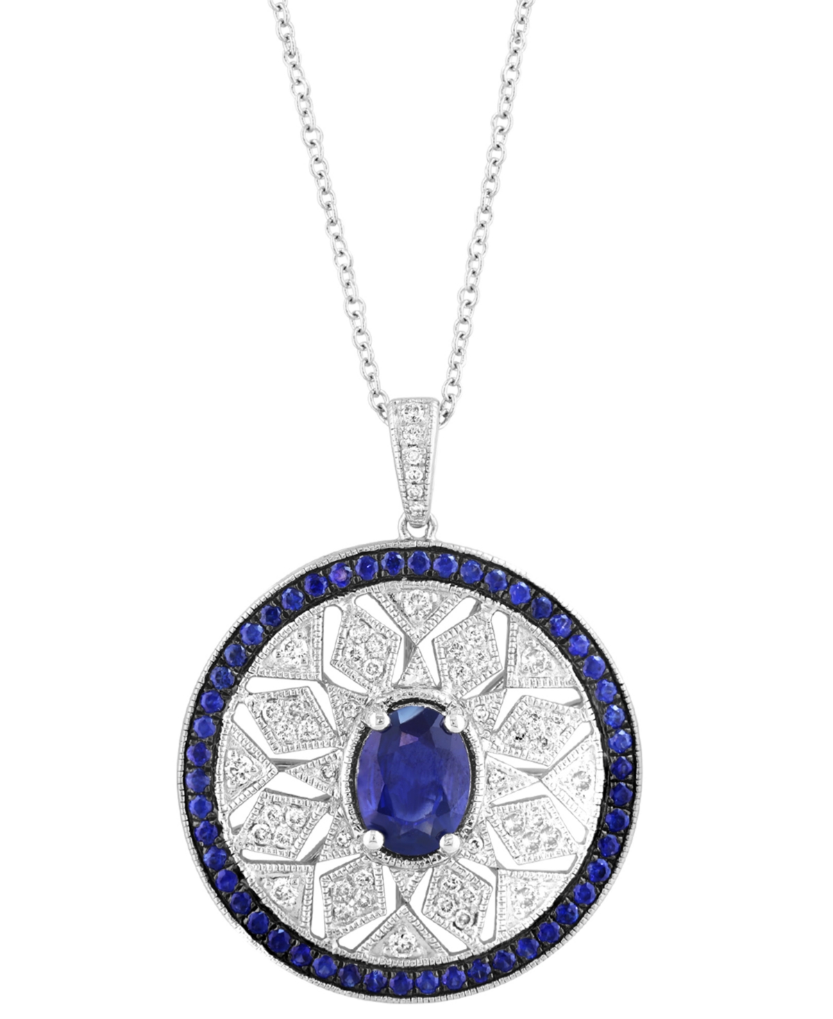 Effy Collection Effy Sapphire (1-7/8 Ct. T.w.) & Diamond (1/3 Ct. T.w.) Mandala Openwork 18" Pendant Necklace In Ste In Sapphire