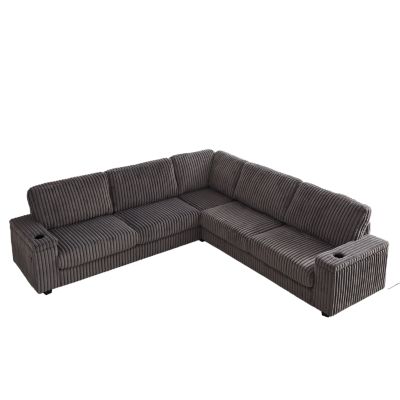 Oversized Corner Sofa with Storage, USB, and Cup-Holder