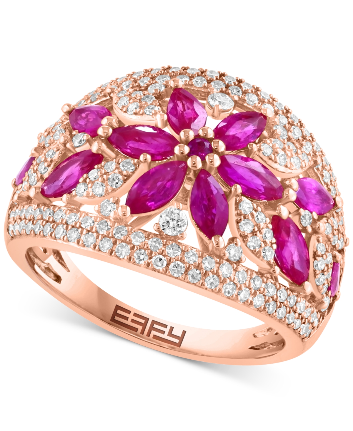 EFFY COLLECTION EFFY RUBY (1-5/8 CT. T.W.) & DIAMOND (5/8 CT. T.W.) OPENWORK FLOWER RING IN 14K ROSE GOLD 