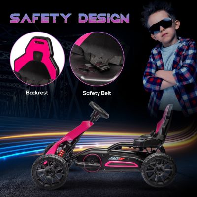 12V Electric Go Kart for Kids, Outdoor Ride-On Toy with Forward Backward Drive & Adjustable Speed, Gift for Child 3-8 Years Old, Pink
