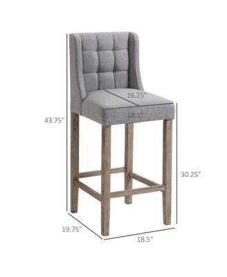 AOSOM BUSINESS Modern Bar Stools, Tufted Upholstered Barstools, Pub Chairs with Back, Rubber Wood Legs for Kitchen, Dinning Room, Set of 2, Grey