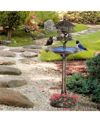 3-in-1 Garden Bird Bath Bowl Pedastal with Bird Feeder, Large Water Basin, & Underneath Flower Planter