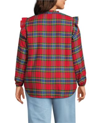Women's Plus Size Ruffle Front Flannel Popover Blouse