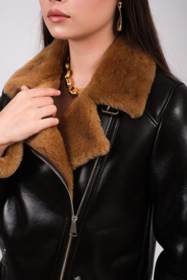 Women's Leather Sheepskin Jacket, Brown, Created for Macy's
