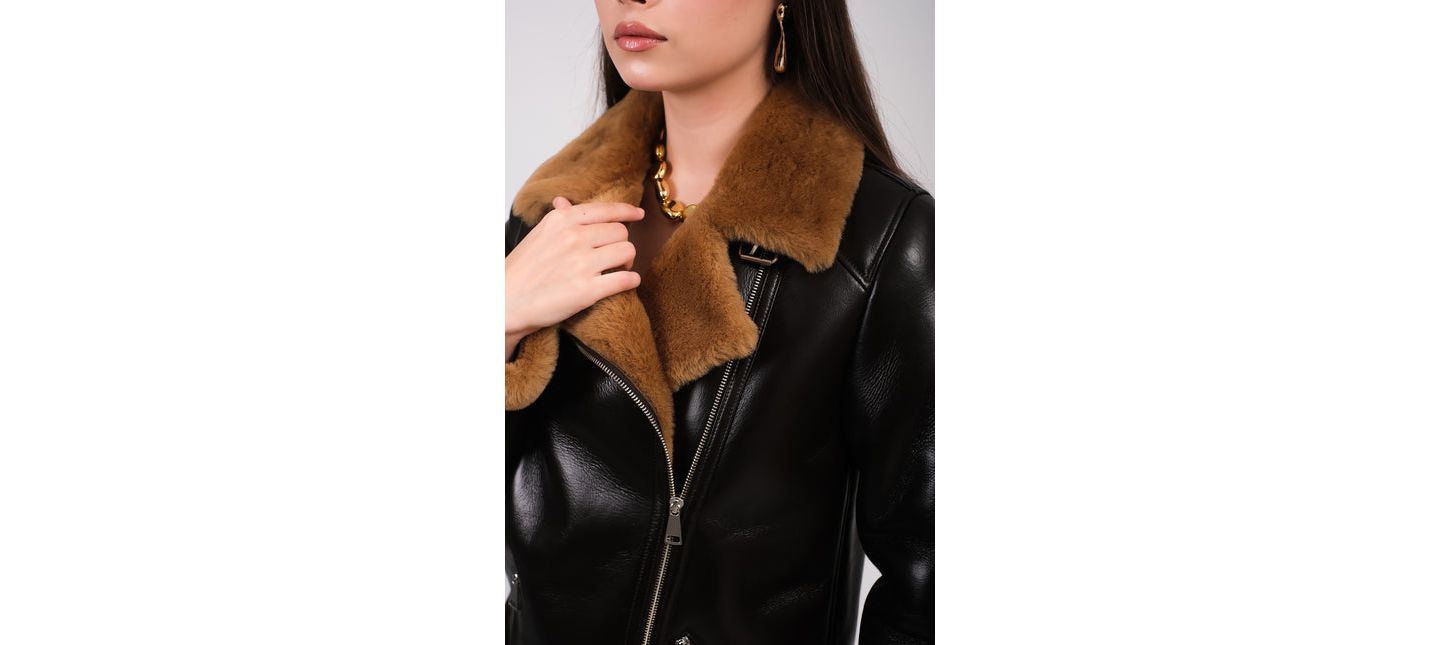Женская куртка Furniq UK Leather Sheepskin Jacket, Brown, цвет: Коричневый — фото 2