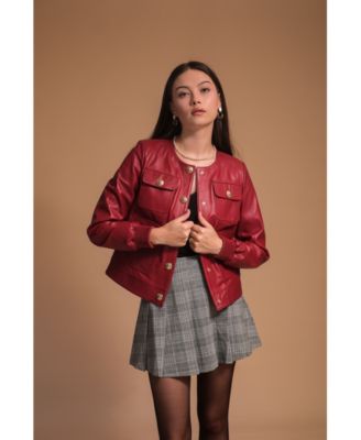 Women's Leather Jacket, Burgundy, Created for Macy's
