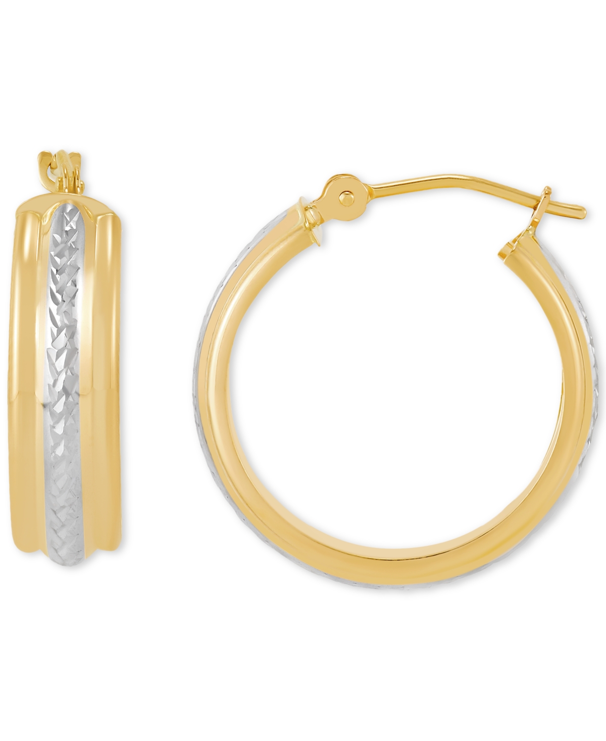 Macy's Polished & Textured Two-tone Flex Tube Small Hoop Earrings In 10k Gold, 5/8" In Gold