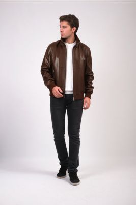 Men's Leather Jacket, Brown, Created for Macy's