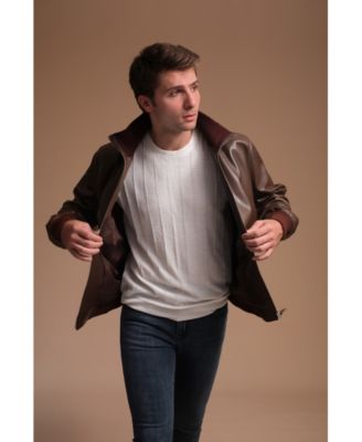 Men's Leather Jacket, Brown, Created for Macy's