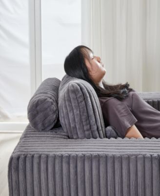 62.5-Inch Corduroy Sponge Sofa Lounge Chair, No Assembly Required, Fluffy Modern Sleeper Chair for Indoor Living Room Bedroom