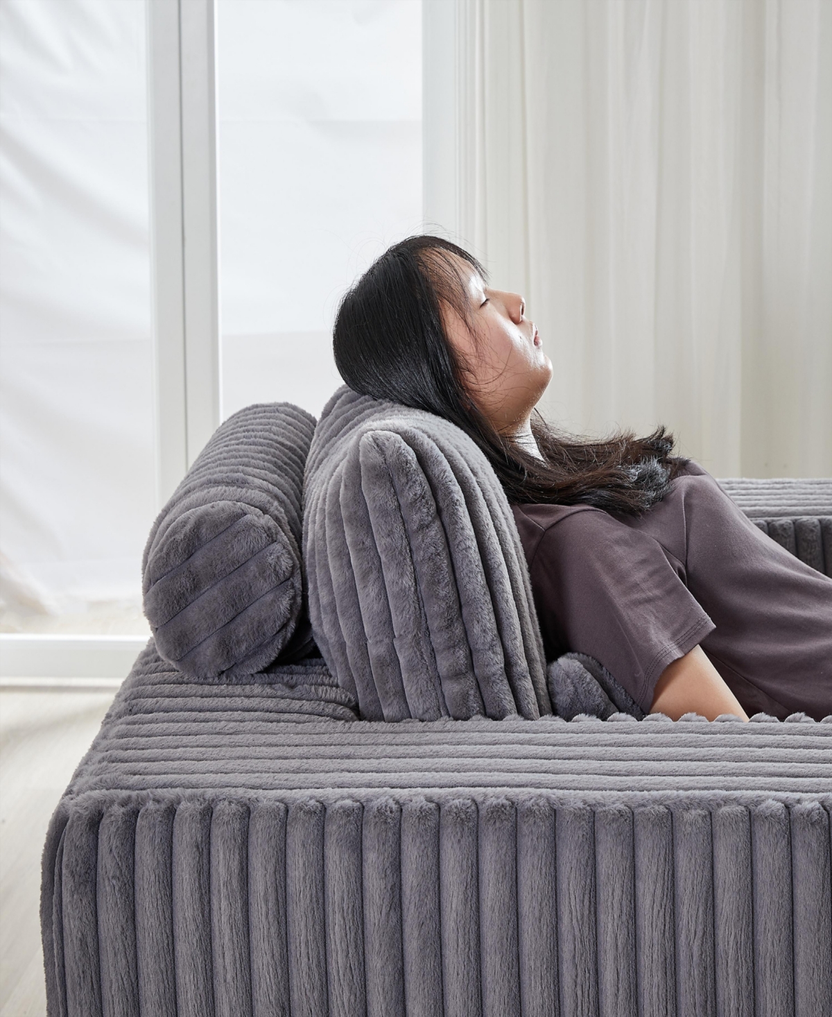 Streamdale Furniture 62.5-Inch Corduroy Sponge Sofa Lounge Chair, No Assembly Required, Fluffy Modern Sleeper Chair for Indoor Living Room Bedroom - G