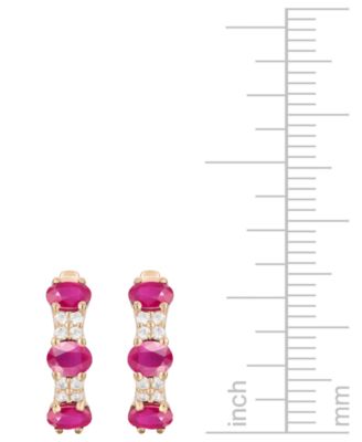 Ruby (1-1/3 ct. t.w.) & Diamond (1/6 ct. t.w.) Oval Small Hoop Earrings 14K Gold, 0.5" (Also available in Emerald & Sapphire)