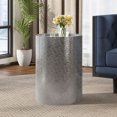 Streamdale Modern Round Accent Table With Hammered Metal And Iron Frame