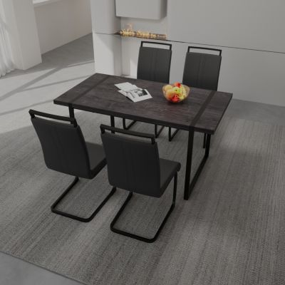 Streamdale Black MDF Dining Table and PU Dining Chair Set of 4